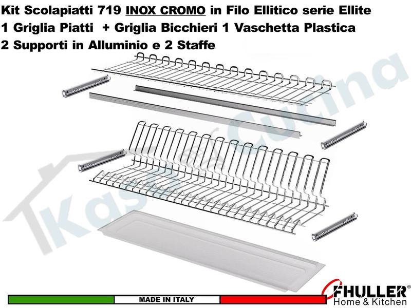 FHULLER Scolapiatti 719 Pensile 45 1 Vaschetta 2 Supporti Alluminio e 4 Staffe INOX CROMO