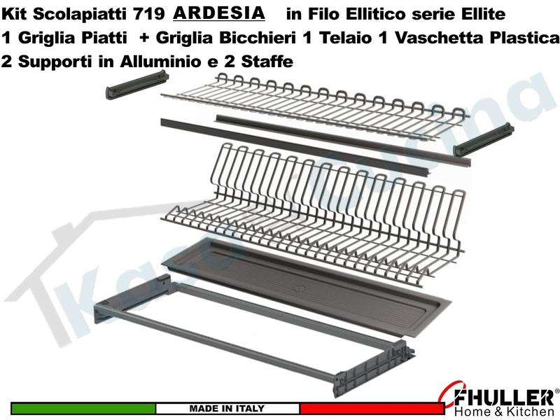 FHULLER Scolapiatti 719 Pensile 45 Telaio Vaschetta Supporti e Staffe ARDESIA