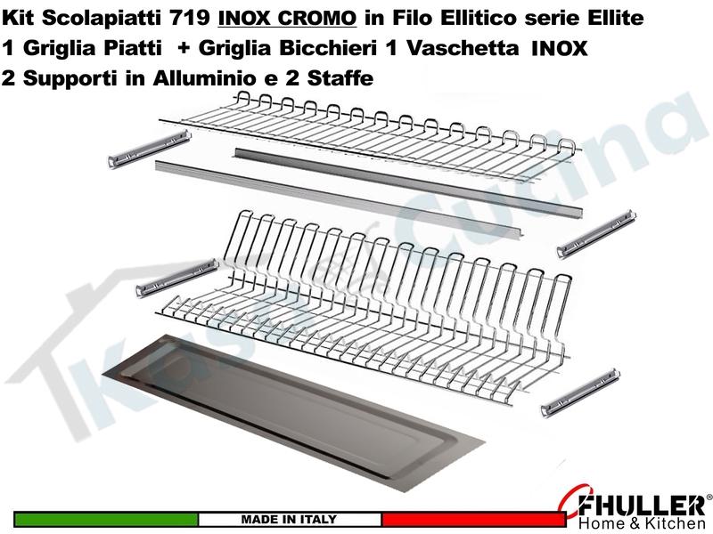 FHULLER Scolapiatti 719 Pensile 120 Vaschetta IX 2 Supporti Alluminio e 4 Staffe INOX CROMO