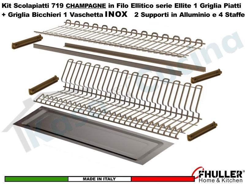 FHULLER Scolapiatti 719 Pensile 120 Vaschetta IX 2 Supporti Alluminio 4 Staffe CHAMPAGNE