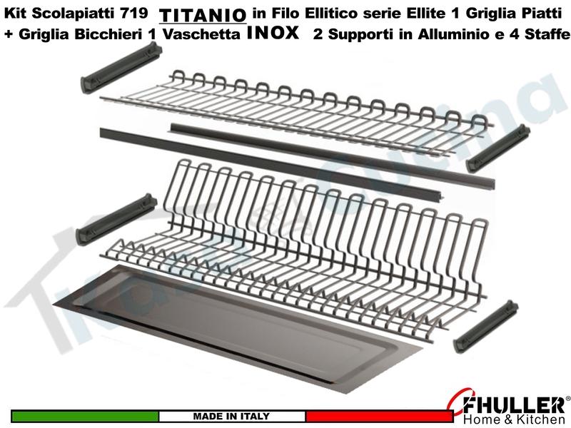 FHULLER Scolapiatti 719 Pensile 120 Vaschetta IX 2 Supporti Alluminio e 4 Staffe TITANIO