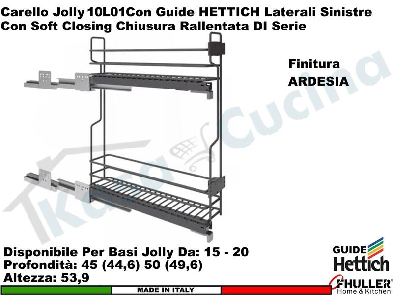 FHULLER Serie UNICA Carello Estraibile 2 Piani Guide SX HETTICH Base 15-45 Ardesia