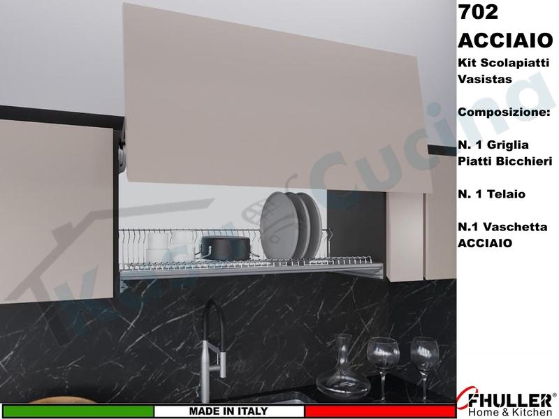 Scolapiatti Griglia Unica VASISTAS INOX 702 Pensile 40 Interno 35,6 + Vaschetta INOX + Telaio 502