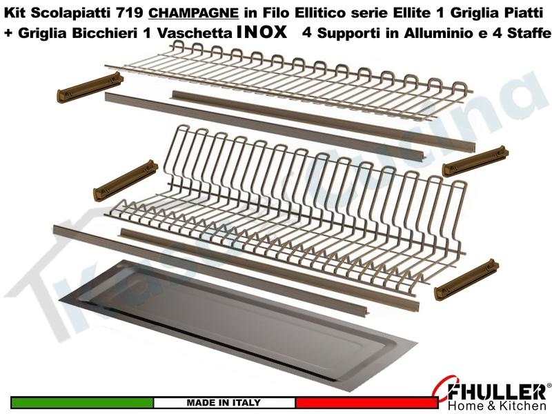 FHULLER Scolapiatti 719 Pensile 120 Vaschetta IX 2 Supporti Alluminio 4 Staffe CHAMPAGNE