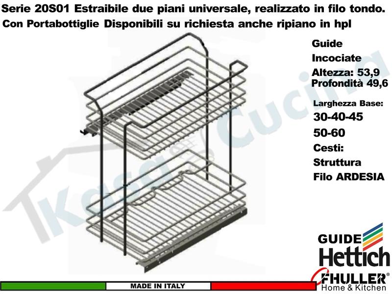 FHULLER Carello Base 30 Estraibile Serie UNICA 2001/30-50AR Guide Hettich Ardesia