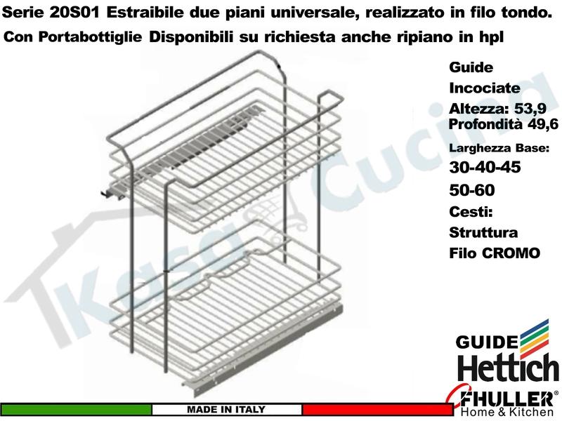 FHULLER Carello Base 30 Estraibile Serie UNICA 2001/30-50C Guide Hettich Cromo
