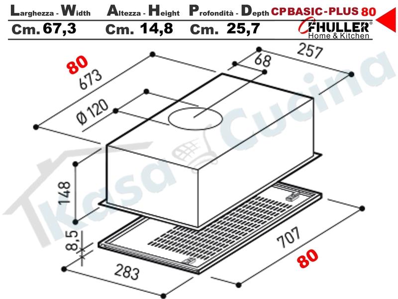 Cappa Gruppo Incasso 80 Sottopensile CP BASIC K102R0189 Motore 263 m³/h Classe D
