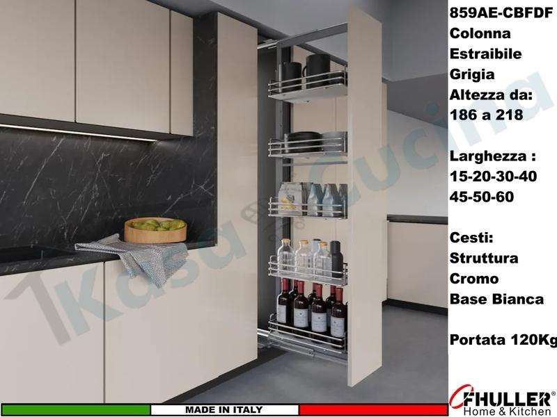 Colonna Dispensa Estraibile da 20 ELLITE 859AE Grigio e 5 Cesti Cromo Bianchi
