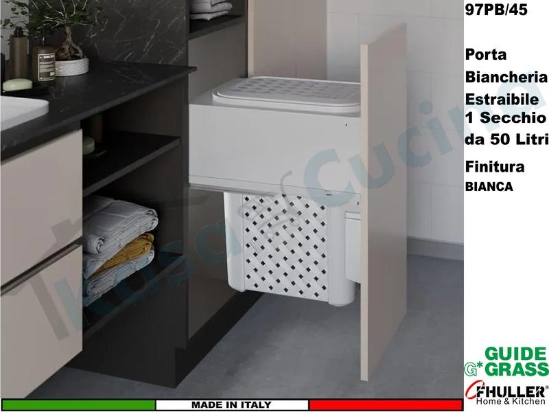 Carello 1 Cesto Portabiancheria da 50 Lt Estraibile 97PB/45B Guide GRASS Base 45