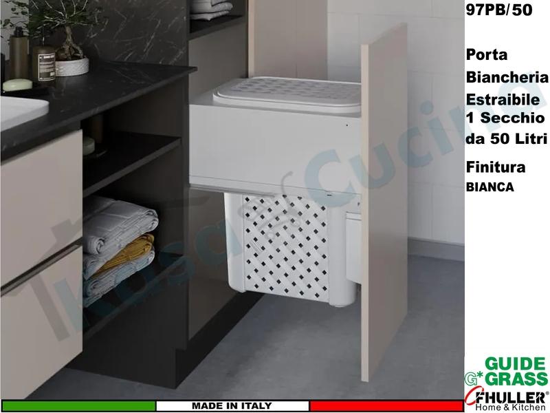 Carello 1 Cesto Portabiancheria da 50 Lt Estraibile 97PB/50B Guide GRASS Base 50