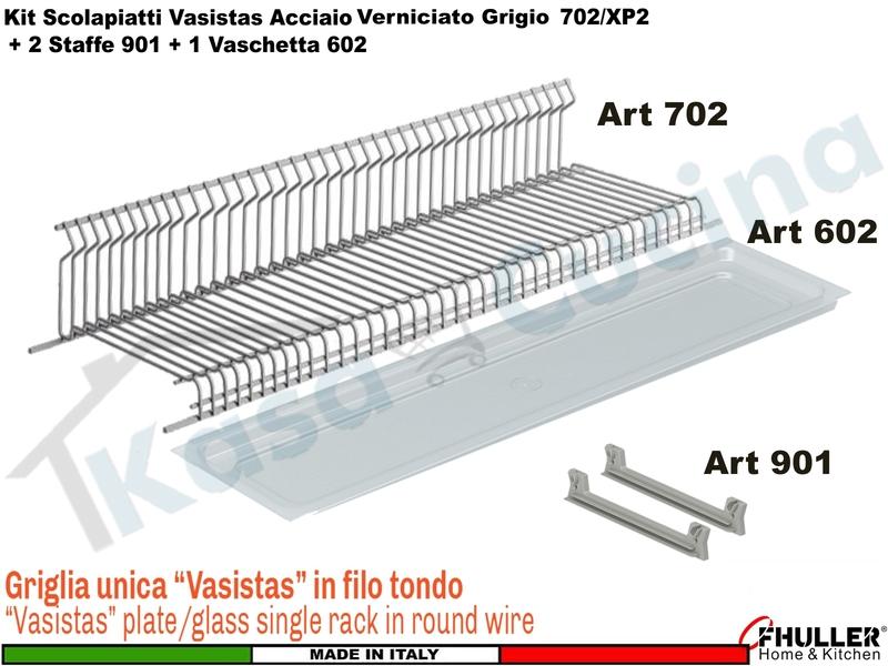 Scolapiatti VASISTAS Griglia Unica GRIGIO 702 Pensile 90 Interno 85,6 + 2 Staffe + Vaschetta