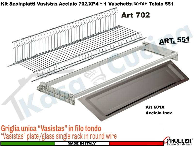 Scolapiatti Griglia Unica VASISTAS INOX 702 Pensile 90 Interno 85,6 + Vaschetta INOX + Telaio 502
