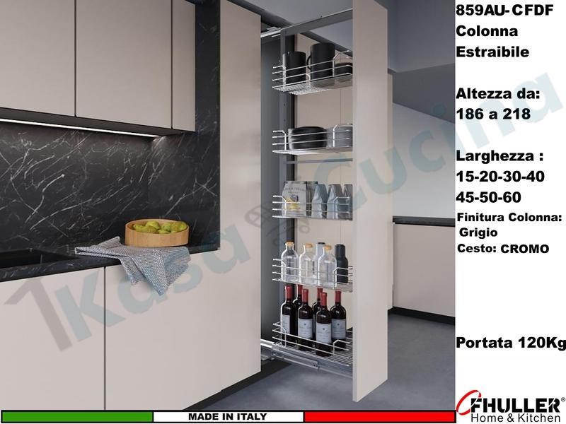 Colonna Dispensa Estraibile Alta FHULLER UNICA 859AU/CR H186 a 218 Cromo Scegli Misure