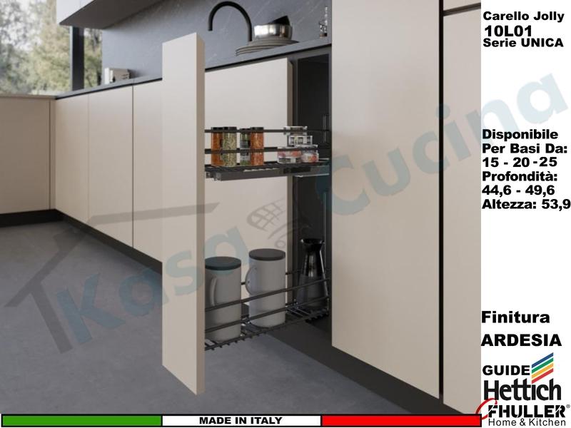 FHULLER Serie UNICA Carello Estraibile 2 Piani Guide SX HETTICH Base 15-20-25 P 45 Ardesia