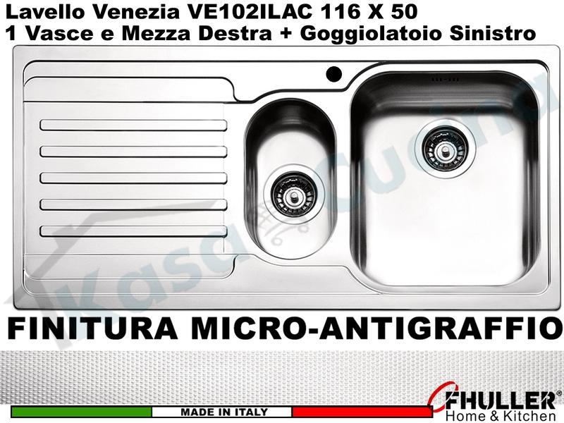 Lavello APELL-FHULLER Venezia Acciaio Antigraffio 100X50 1 Vasca e ½ DX e Go. SX