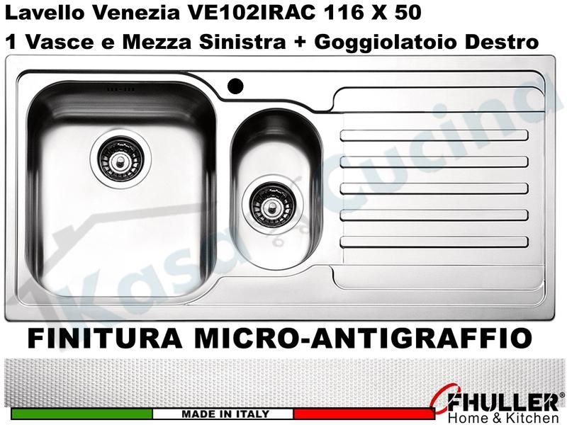 Lavello APELL-FHULLER Venezia Acciaio Antigraffio 100X50 1 Vasca e ½ SX e Go. DX