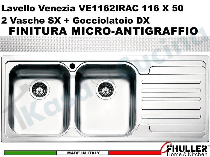 Lavello APELL-FHULLER Venezia Acciaio Antigraffio 116X50 2 Vasche SX e Gocc. DX
