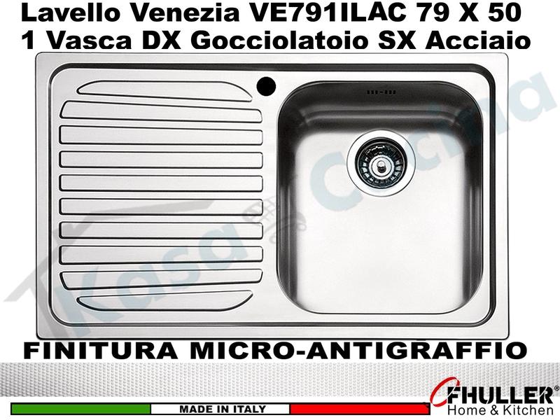 Lavello APELL-FHULLER Venezia Acciaio Antigraffio 79 X 50 1 Vasca DX e Gocc. SX