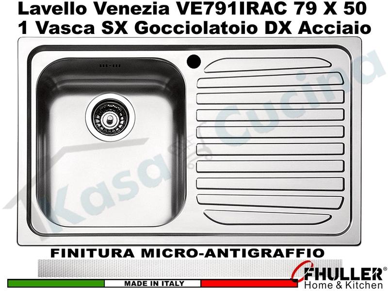 Lavello APELL-FHULLER Venezia Acciaio Antigraffio 79 X 50 1 Vasca SX e Gocc. DX