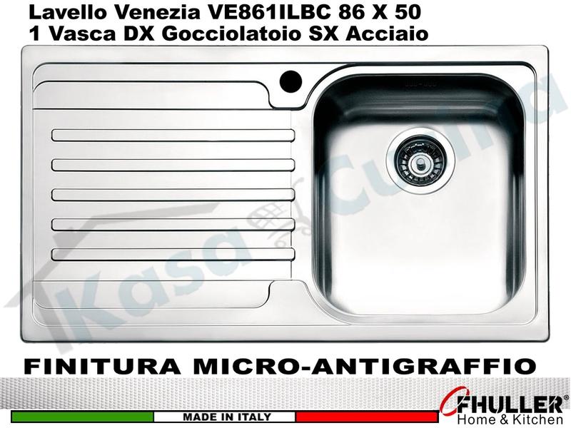 Lavello APELL-FHULLER Venezia Acciaio Antigraffio 86 X 50 1 Vasca DX e Gocc. SX