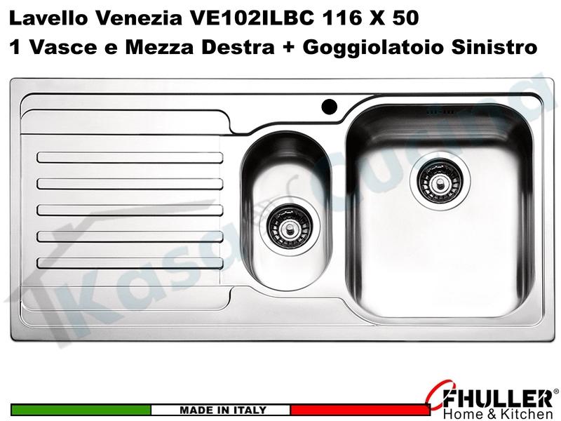 Lavello APELL-FHULLER Venezia Acciaio Spazzolato 100X50 1 Vasca e ½ DX e Goc. SX