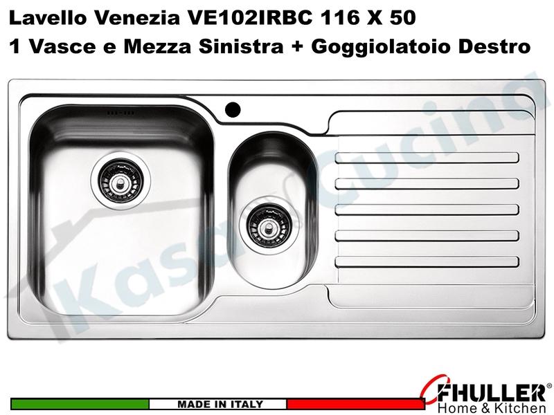 Lavello APELL-FHULLER Venezia Acciaio Spazzolato 100X50 1 Vasca e ½ SX e Goc. DX