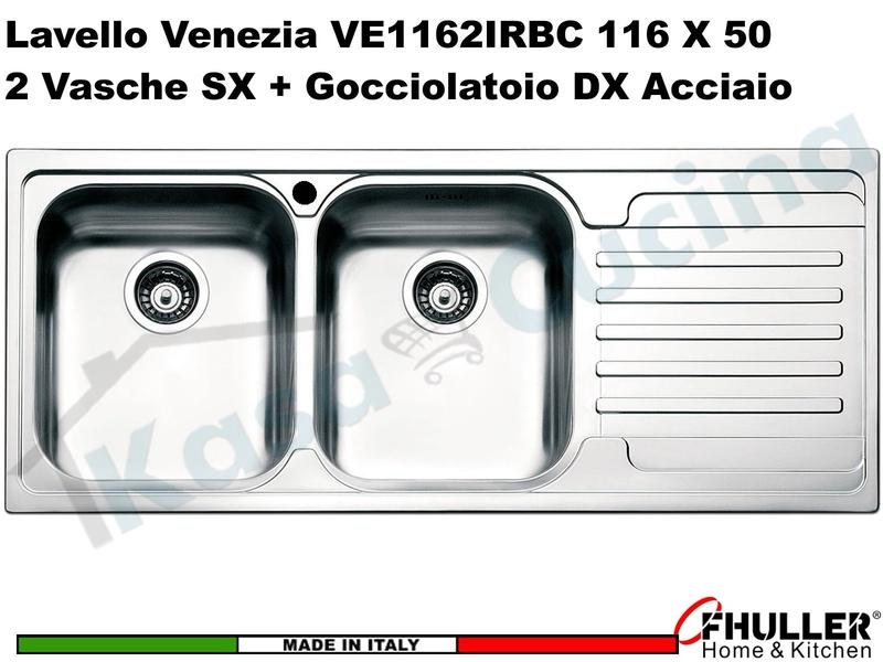 Lavello APELL-FHULLER Venezia Acciaio Spazzolato 116 X 50 2 Vasche SX e Gocc. DX