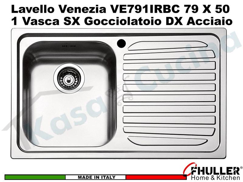 Lavello APELL-FHULLER Venezia Acciaio Spazzolato 79 X 50 1 Vasca SX e Gocc. DX