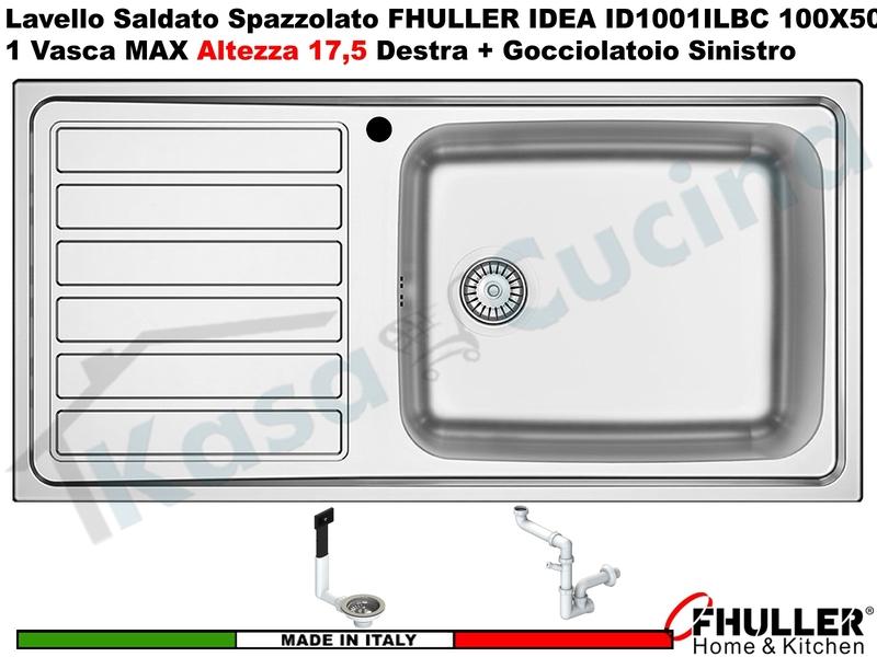 Lavello FHULLER Mod.IDEA Acciaio Spazzolato 100X50 1 Vasca H 18 DX e Gocc. SX