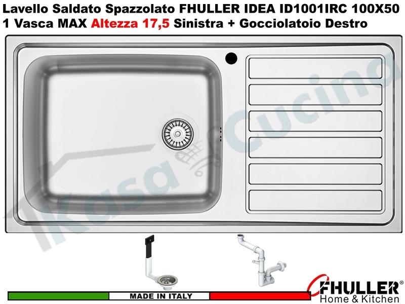 Lavello FHULLER Mod.IDEA Acciaio Spazzolato 100X50 1 Vasca H 18 SX e Gocc. DX