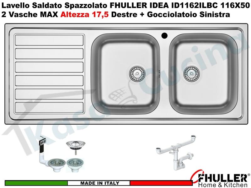 Lavello FHULLER Mod.IDEA Acciaio Spazzolato 116X50 2 Vasche H 18 DX e Gocc. SX