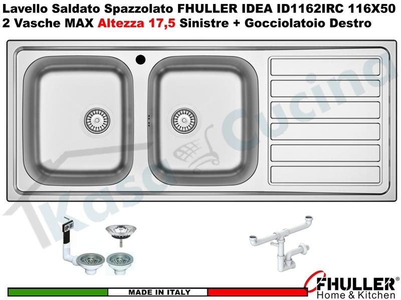 Lavello FHULLER Mod.IDEA Acciaio Spazzolato 116X50 2 Vasche H 18 SX e Gocc. DX