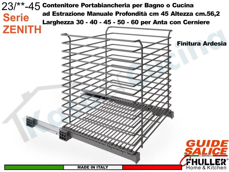 Carello FHULLER Portabiancheria Estrazione Manuale ZENITH Guide SALICE da 30-40-45-50-60 ARDESIA