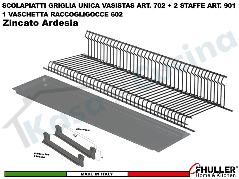 Scolapiatti Griglia Unica VASISTAS ARDESIA 702 Pensile 90 Interno 85,6 + Staffe+Vaschetta
