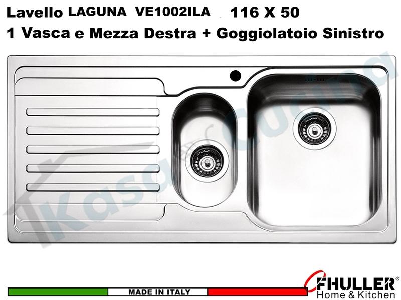 Lavello Incasso FHULLER Mod.LAGUNA Acciaio Spazzolato 100 X 50 1 Vasca e ½ DX e Gocc. SX