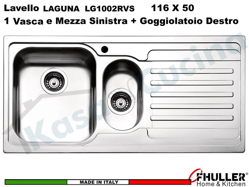 Lavello Incasso FHULLER Mod.LAGUNA Acciaio Spazzolato 100 X 50 1 Vasca e ½ SX e Gocc. DX
