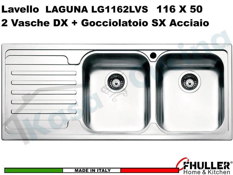 Lavello Incasso FHULLER Mod.LAGUNA Acciaio Spazzolato 116 X 50 2 Vasche DX e Gocc. SX