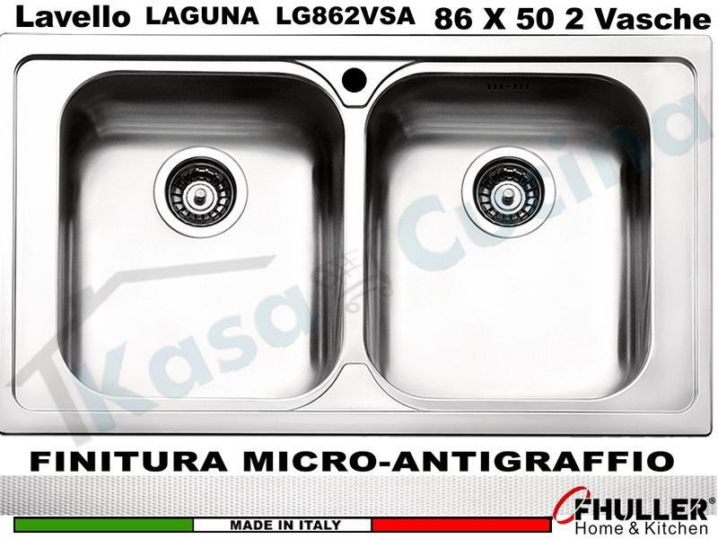 Lavello Incasso FHULLER Mod.LAGUNA Acciaio Antigraffio 86 X 50 2 Vasche
