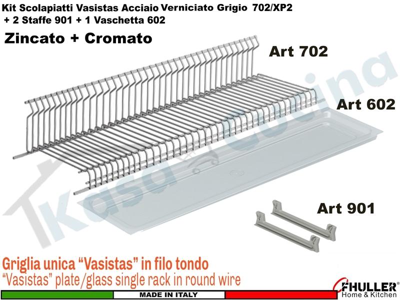 Scolapiatti VASISTAS Griglia Unica GRIGIO 702 Pensile 40 Interno 35,6 + 2 Staffe + Vaschetta