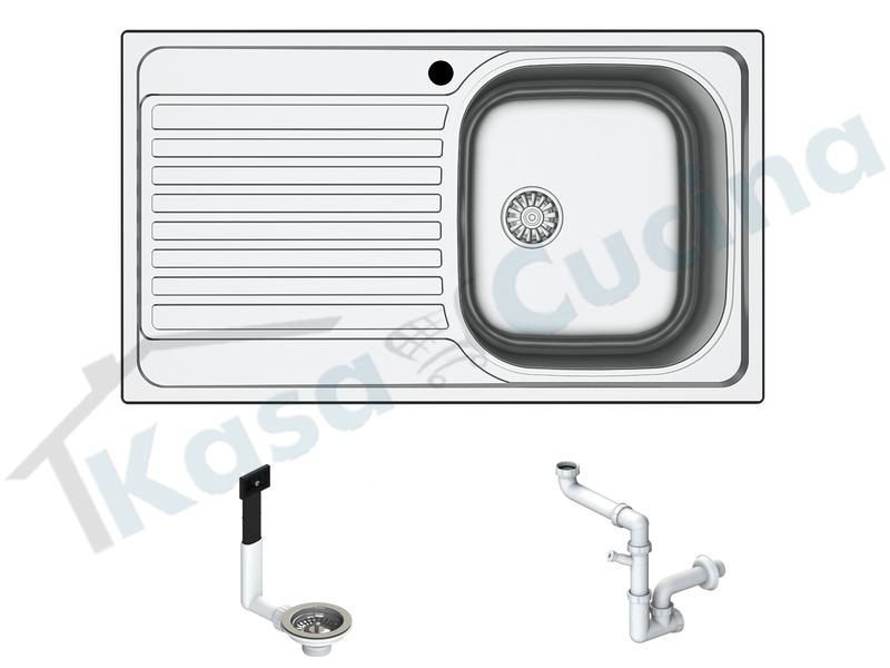 Lavello Incasso FHULLER ATLANTE Acciaio Stampato 86X50 1 Vasca DX Gocciolatoio SX