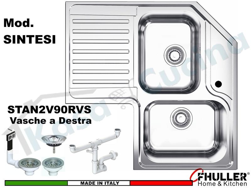 Lavello Angolo Incasso Apell-FHULLER ROAN2B90ILBC 83X83 2 V. DX + Goc.SX Acciaio