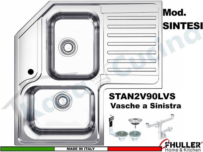 Lavello Angolo Incasso Apell-FHULLER ROAN2B90IRBC 83X83 2 V. SX + Goc.DX Acciaio