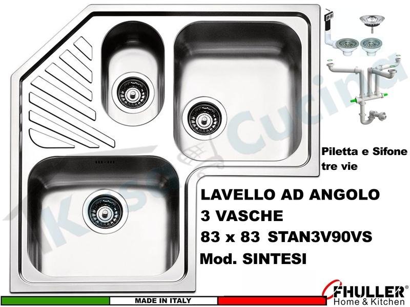 Lavello Angolo Incasso Apell-FHULLER ROAN3IBC 83X83 2 Vasche e mezza + G.Acciaio