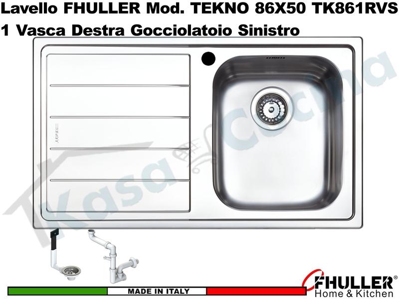 Lavello Incasso FHULLER Mod.TEKNO Acciaio Saldato Spazzolato 86X50 1V DX e Gocc. SX