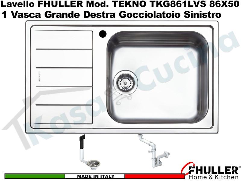 Lavello Incasso FHULLER Mod.TEKNO Acciaio Saldato Spazzolato 86X50 1V DX MAXI e Gocc. SX