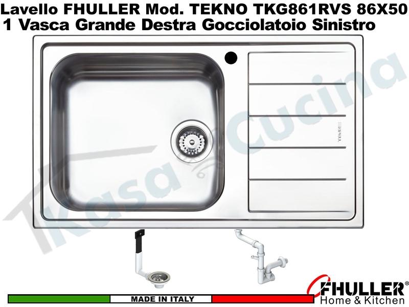Lavello Incasso FHULLER Mod.TEKNO Acciaio Saldato Spazzolato 86X50 1V SX MAXI e Gocc. DX