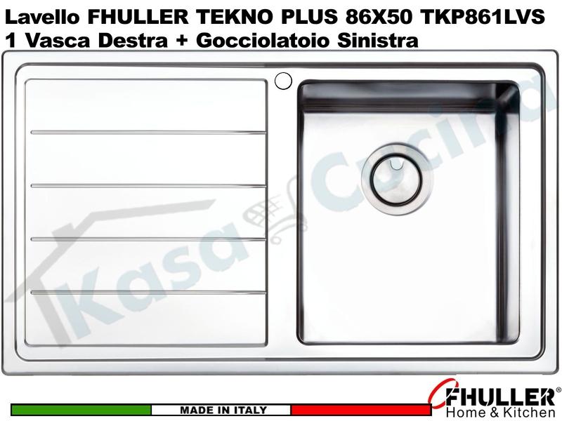 Lavello Incasso FHULLER Tekno Plus Acciaio Sp 10/10 86X50 1 V.H 21,5 DX Goc. Sinistra