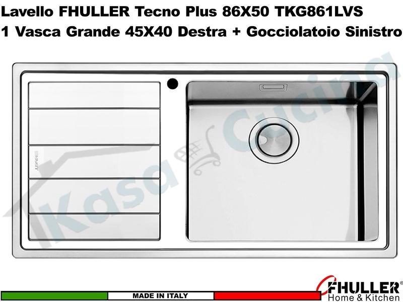 Lavello Incasso FHULLER Tekno Plus Acciaio Sp 10/10 86X50 1 Vs.H 21,5 Grande DX