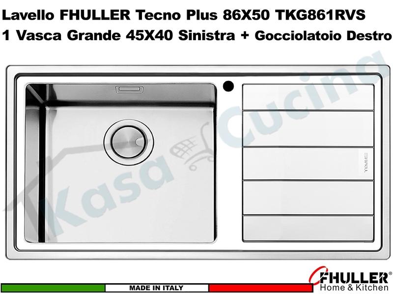 Lavello Incasso FHULLER Tekno Plus Acciaio Sp 10/10 86X50 1 Vs.H 21,5 Grande Sinistra
