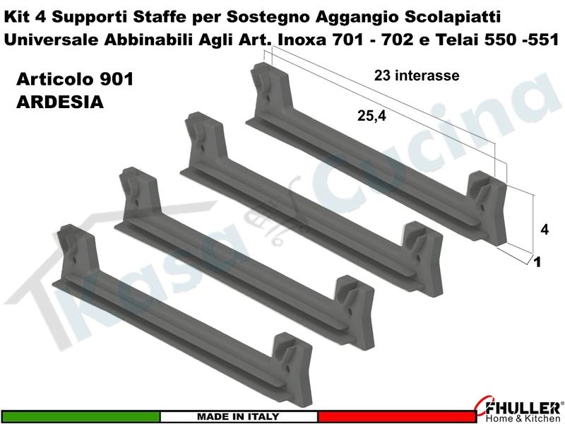 4 Staffe 901AR Supporto Plastica Rinforzata ARDESIA Scolapiatti Inoxa Ricambio Universale